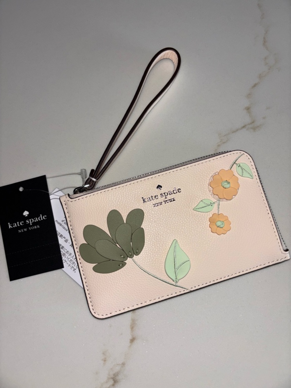 Kate Spade Lucy Floral Wristlet small Card holder Zip Wallet Leather NWT